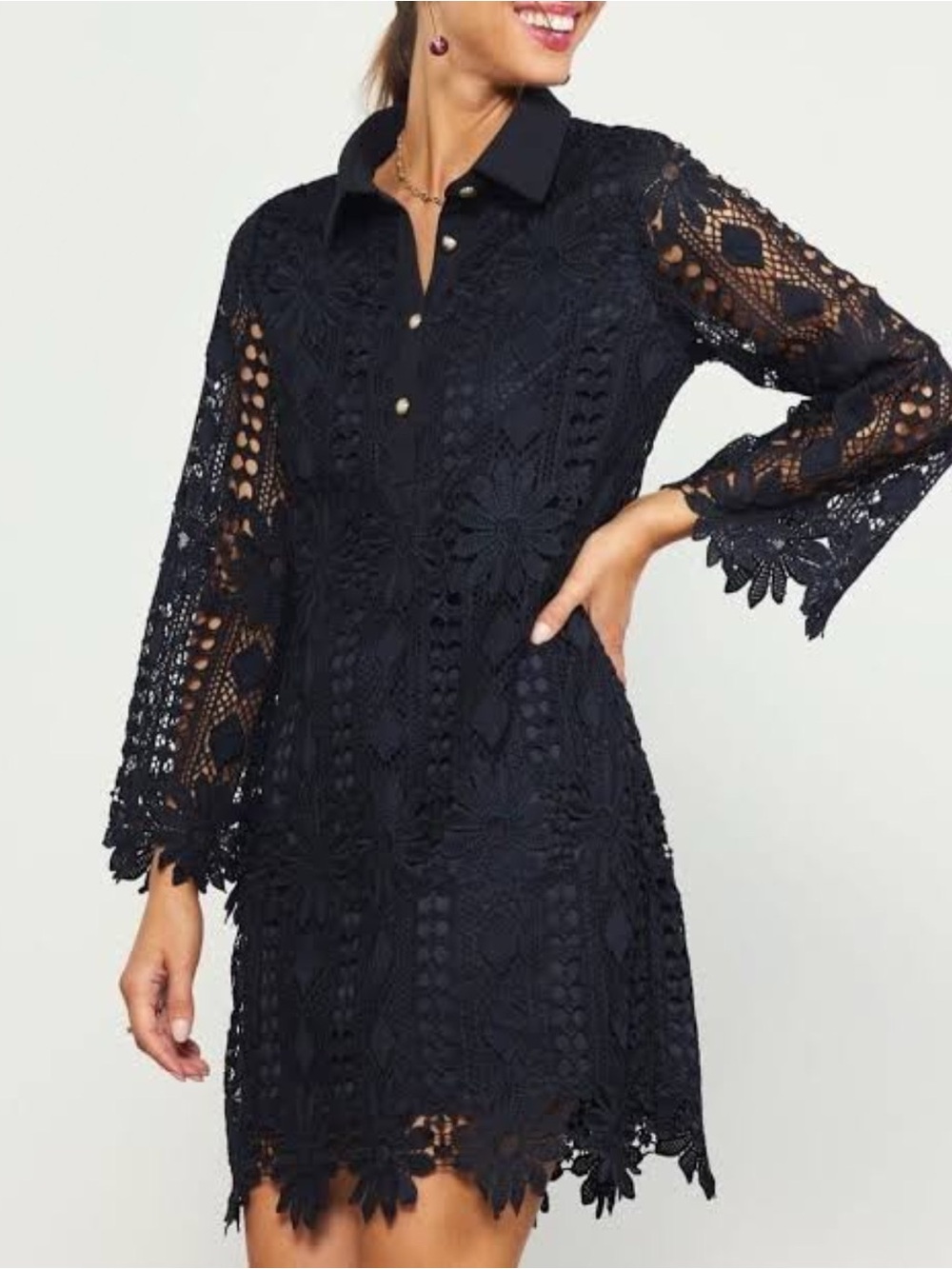 Emprada Crochet Black Mini Dress